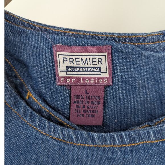 Vtg 90s Denim Sheath Jumper Dress Sleeveless Sz L Cottagecore Maxi by Premier - Picture 3 of 5
